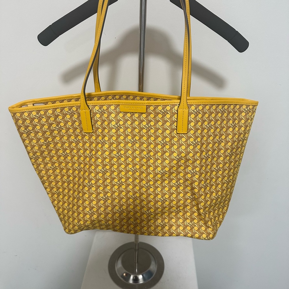 Tory Burch Yellow and Brown Patterned Tote - Picture 2 of 6